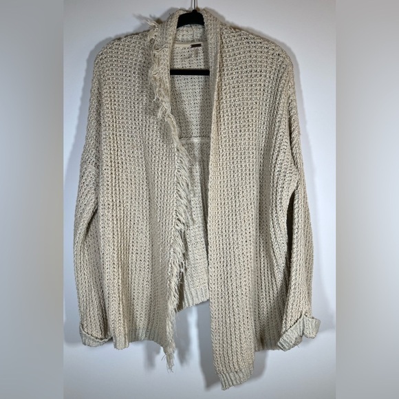 Free People cream open knit boho fringe open sweater cardigan sz S western - Picture 1 of 10